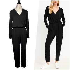 Lou & Grey | Women | Signature Soft Blend Black Crossover Jumpsuit | Size Medium